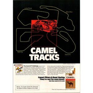 1973 Camel Filters Cigarettes Race Tracks GT Challenge Vintage Print Ad Wall Art
